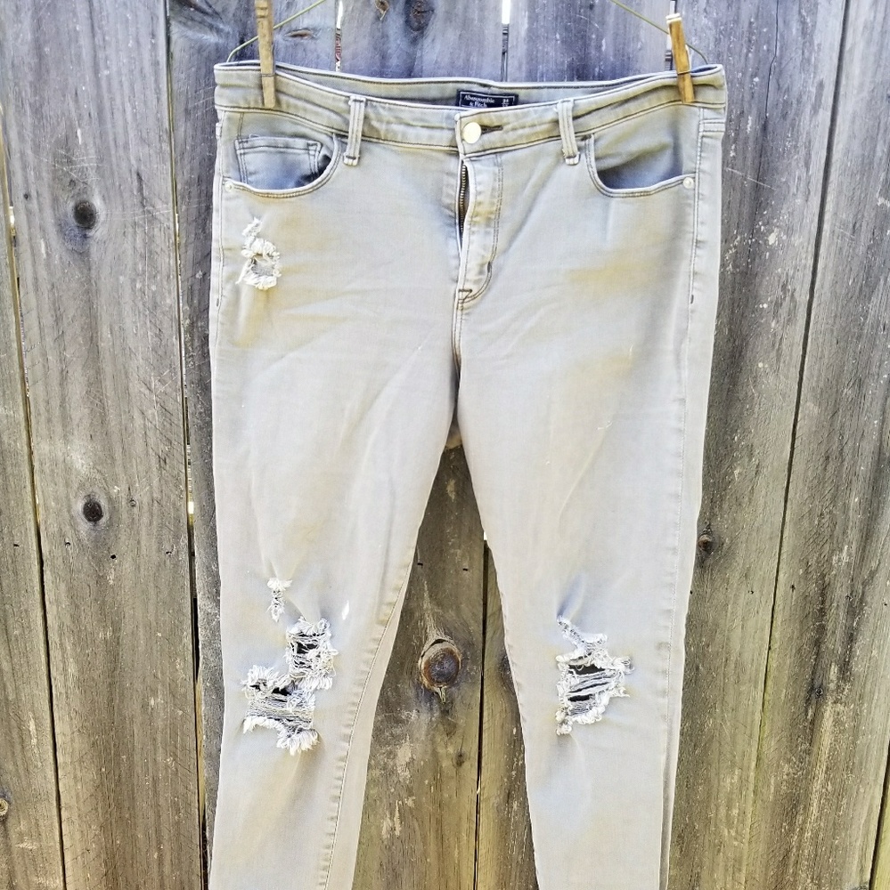A&F Super Skinny Distressed Green Jeans